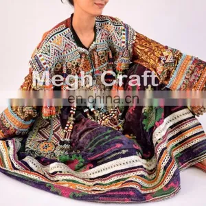 Handmade Balochi Coins Dress-Kuchi Vintage Tribal Dress -Kohistani Ethnic Costume Dress With Tassels thumbnail-2
