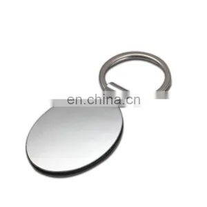 Oval Blank Tag Keychain Metal Black Leather Keyring for Making Logo thumbnail-2