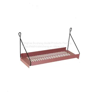 New Design Vintage Black Metal Wood Hanging Wall Mount Shelf Floating Decorative Wall Shelf For Bedroom thumbnail-2