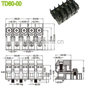 Special Through Panel Terminal Block With 12.7mm Pitch 600V 60A thumbnail-2