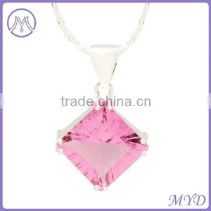 925 Sterling Silver Yellow Square Stone Pendant Necklace For Ladies thumbnail-3