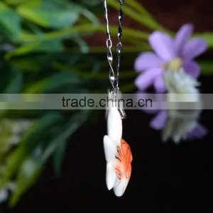 Enamel Famille Rose Porcelain Glazed Hand Draw Fish Shape Pendant Necklace thumbnail-3