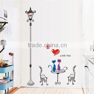 Home Decal Happy Cats in Love Lamp Pole Room Decal Art Wall Stickers Living Room Bedroom Art Picture DIY Mural Decoration thumbnail-1