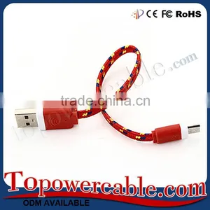 Factory Supply Short 30CM Flat Noodle Design Braided Nylon USB A-B Micro Cable thumbnail-1