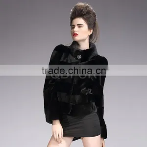 QD29226 Outerwear Wholesale/retail Short Style Real Piece Rex Rabbit Fur Women Jacket With Mink Fur Collar thumbnail-1