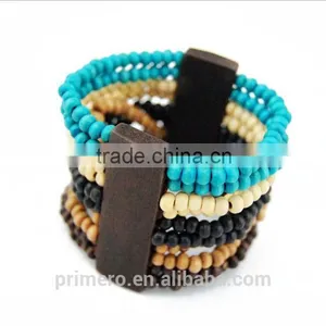 New Designer Bohemia Wood Boho Beads Bracelet Beaded Multilayer Stretch Bangles thumbnail-2