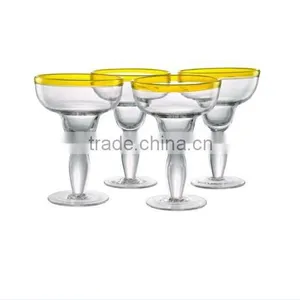 Customized Glassware Producer Blue and Yellow Rim Margaret Glass Manufacture High Quality thumbnail-2