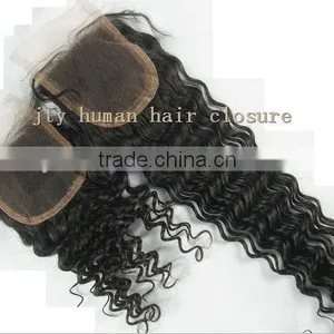 New Arriving 18" #1B Deep Wave, Free Parting Style, Bleached Knots, Baby Hair in Front, Brazilian Hair Lace Closure thumbnail-1