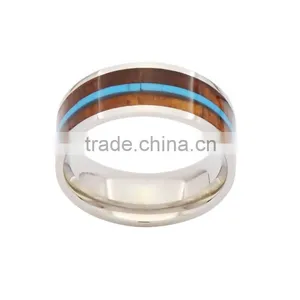 Fashion Titanium Wood and Silver Ring,wooden Titanium Rings for Men thumbnail-3