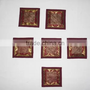 Indian Silk Table Runner With 6 Place Mats & 6 Coaster in Maroon Color Size 16*62 thumbnail-4