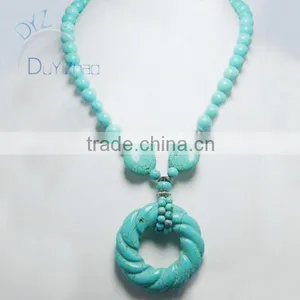 Turquoise Handmade Necklace With Round Pendent thumbnail-1