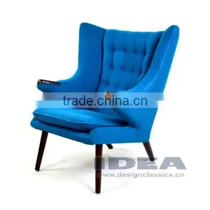 Replica Hans J Wegner Papa Bear Chair - Dark Blue Fabric thumbnail-1
