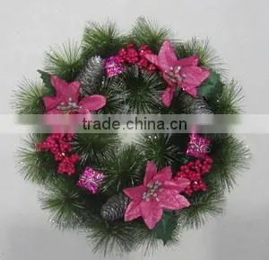 30cm Pine Needle With Glitter Wreath, 2016 Xmas Wreath Decoration thumbnail-4
