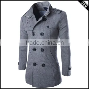 Custom Made Trench Coats Mens Woolen Formal Outerwear Winter Pea Overcoat Double Breasted Trench Coats thumbnail-1