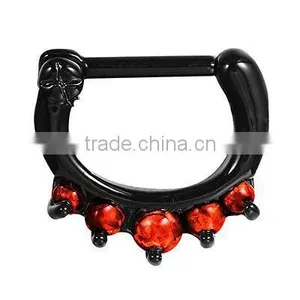Red Opal Gems Black Septum Clicker 16 Gauge thumbnail-1