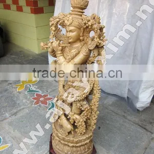 White Wood Krishna Statue thumbnail-3