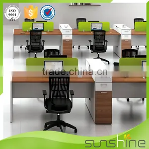 Furniture Modern Modern Office Desktop Partition for 6 Person Teak Wood Color and White thumbnail-5