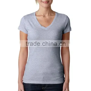 2015 New Promotional Adult Women Blank Combed Cotton Jersy Sporty V-neck T-Shirt thumbnail-2