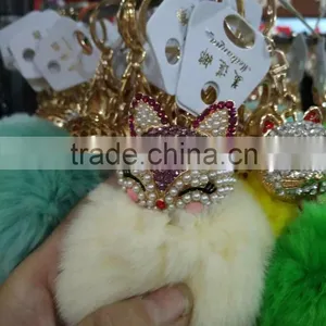 Fur Pompom Maker/fox Fur Ball Keychian/colourful Rabbit Fur Pom Pom Ball for Keyring and Bags thumbnail-2