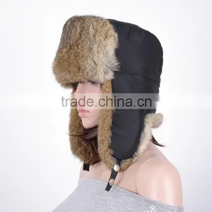 Women Winter Rabbit Fur Earflap Military Ushanka Russian Trooper Hat Winter Fur Hat KZ150127 thumbnail-2