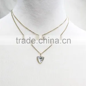 Gold Double Layered w/ White Diamond Necklace 2016 Fashion Style Wholesale thumbnail-1