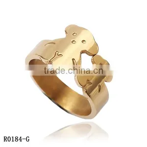 2016 New Arrival Fashion Wholesale Gold Covering Stainless Steel Double Bear Finger Ring thumbnail-1