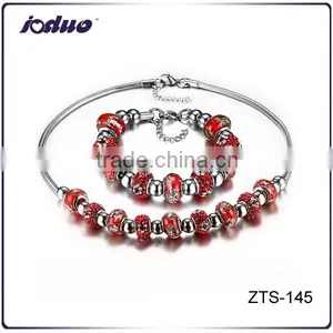 Charm Ladies Red Glass Jewelry Sets Necklace And Bracelet thumbnail-1