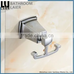 New Modern American Square Design Zinc Alloy Chrome Bathroom Accessory Set Double Robe Hook thumbnail-2