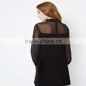 Custom Clothing Sample Summer Ladies Dresses Long Sleeve Black Beaded Plus Size Women Dress thumbnail-3
