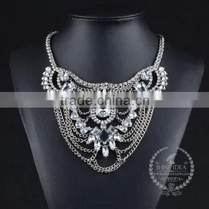 High Quality Vintage Rhinestone Chunky Statement Necklace Tin Alloy Fashion Women Pendant Necklace 6390118 thumbnail-2