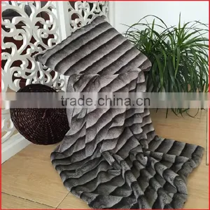 YBW Home Plush Striped Parttern Faux Rabbit Fur Throw Blanket thumbnail-1