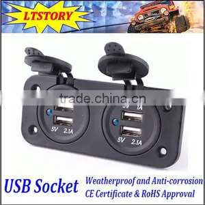 Dual 2 USB Outlet 1A & 2.1A Port Socket Charger For Car Boat Motorcycle 12 Volt thumbnail-1