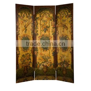 Traditional Hand Painting Wooden Floor Screen, Retro Furniture Art Painting Folding Screen, Engraved Four Panel Screen thumbnail-2