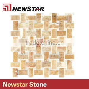 Newstar Yellow Onyx Marble Basketweave Tile Good Price Mosaic thumbnail-1