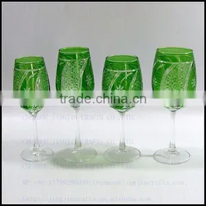 French Pink Hand Cut Red Wine Glass With Red Stem thumbnail-4