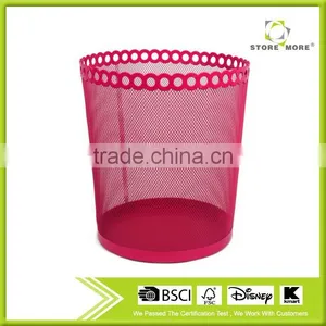New Fashion Round Metal Mesh Trash Can/red Waste Bins for Household thumbnail-1