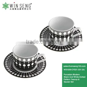 High Quality Porcelain Modern Black And White Dotted Pattern Teapot Set With Mugs And Saucers 2 Sets WS1059-CF021-231-2/s thumbnail-1