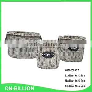 Grey Wicker Round Shape Log Storage Basket With Burlap Liner thumbnail-1