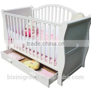 European Style New Born Baby Bed, Wooden Baby Crib Multifunction Baby Crib Bed With Drawer thumbnail-1