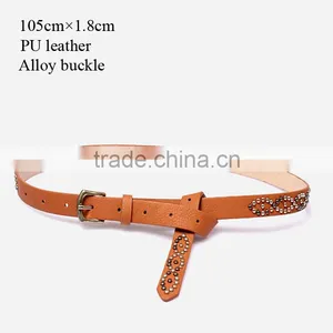 Fashion Spikes Decorated Pin Buckle Sex Girl Thin PU Waist Belt thumbnail-1