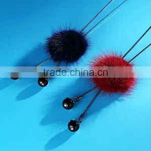 Hot New Korea Pompon Necklace Mink Fur Ball Long Sweater Necklace for Antumn Winter thumbnail-1