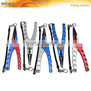 SFI0005 8'' Aluminum Bent Nose Stainless Steel Jaws Fishing Pliers Scissors Line Cutter Remove Hook Tackle Tool With Lanyard thumbnail-1