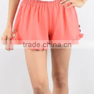 Ruffle Shorts Coral Ruffle-Trim Linen Shorts Wholesale Custom Made in China thumbnail-3