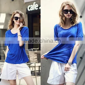Plain Color Short Sleeve Cool Lady t Shirt Fashion Hot Sale Women t Shirt thumbnail-3