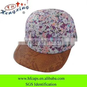 2013 Best Selling Floral Crown and Snake Skin Brim 5 Panel Hat and Cap With Nylon Strap Plactic Closure thumbnail-1