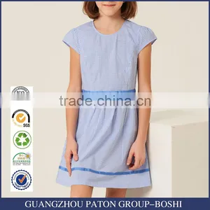 2017 Summer New Children's Cotton School Girl Belted Plaid Dress thumbnail-1