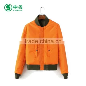 CIS 2017 New Fashion 100% Polyester Zipper Design Winter Women Black Varsity Bomber Jacket thumbnail-2