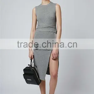 High Quality D-Ring Wrap Skirt Winter Grey Long Skirts Women Slit Office Wear Skirts thumbnail-2