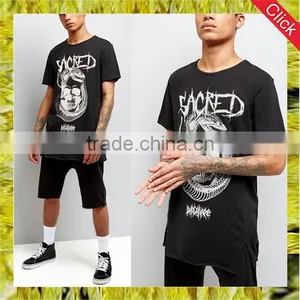 New Fashion Printed Tees Longline Short Sleeve t Shirt Men Summer Casual Black T-shirt thumbnail-1