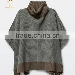 Women Winter Knitted Cashmere Poncho,Turtleneck Poncho for Women thumbnail-2